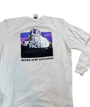 The North Face Men's Long-Sleeve Box NSE Tee Size Large White Mountain Logo
